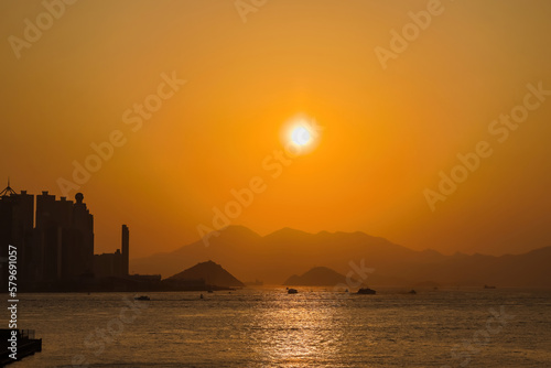 The sun sets, Big colorful sunset at hk