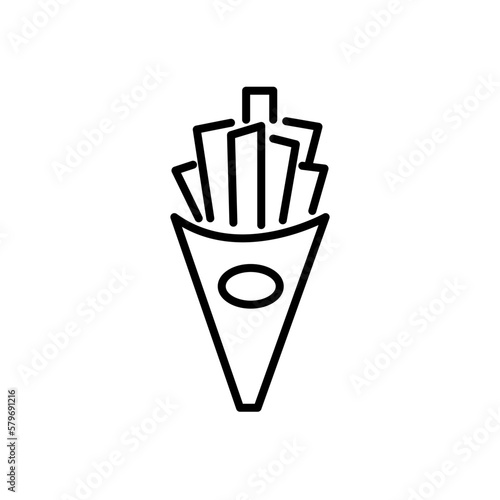 French fries cone line icon. linear style sign for mobile concept and web design. Potato chips snack outline vector icon. Symbol, logo illustration. Vector graphics