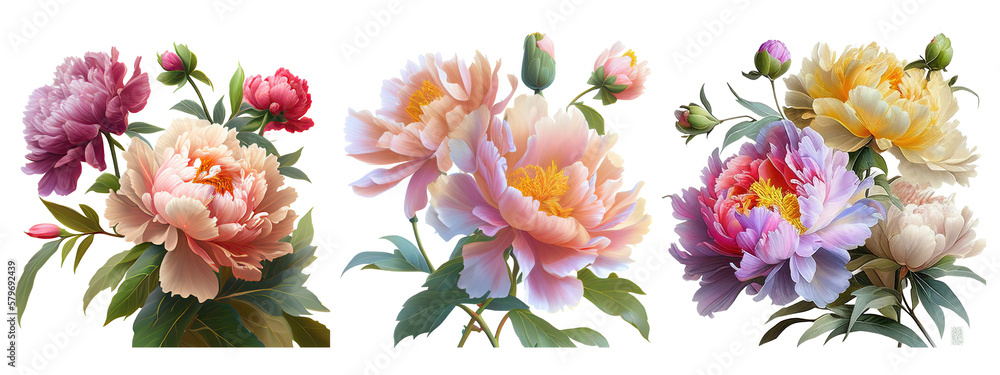 beautiful peony flowers isolated on a transparent background. Generative AI	