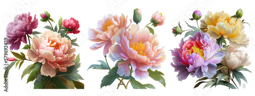 Photographie beautiful peony flowers isolated on a transparent background