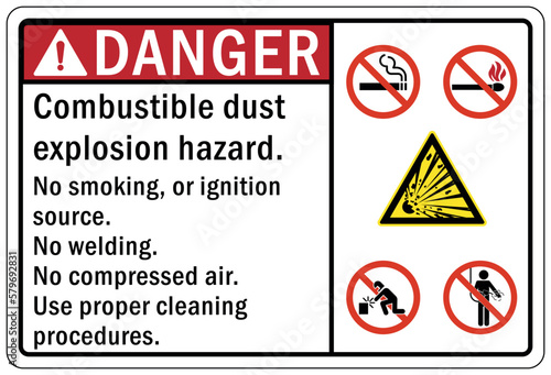Explosive material and combustible dust hazard sign and labels