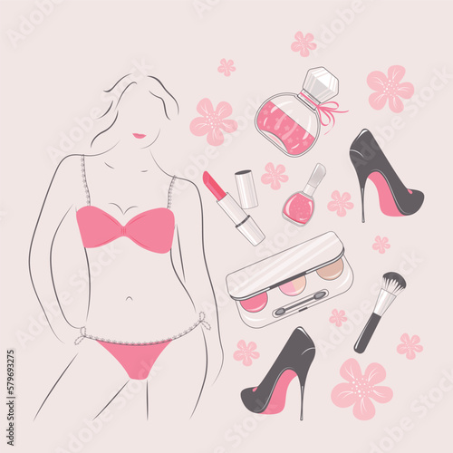 Silhouette of a girl in underwear. The concept of beauty, tenderness and femininity.