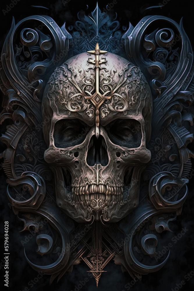 Gothic Skull Surrounded by a Sea of Candles - Dark and Moody Artwork Skull PNG | AI Generated
