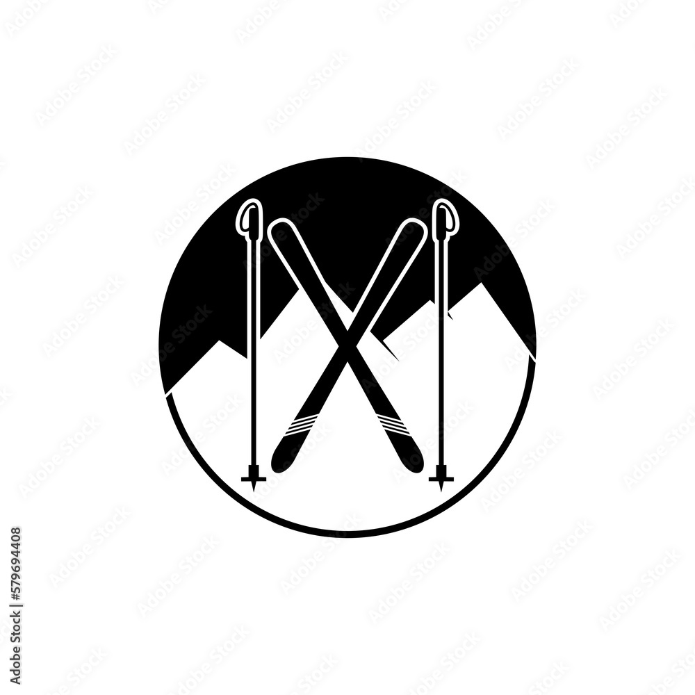 Mountain skis and ski poles icon isolated on transparent background Mountain skis and ski poles icon isolated on transparent background