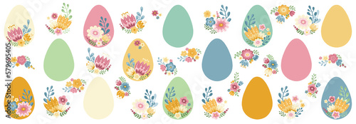 Easter eggs and flowers illustration set, colorful eggs and floral elements for Easter celebration decor
