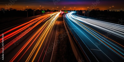 vue d'une autoroute la nuit avec filé de lumières des véhicules