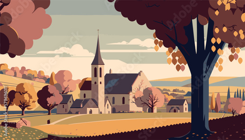 Vineyard in burgundy france. Wine tasting. Famous grapes, vector art. Illustration of bordeaux scenery. Nature, peaceful winery. Delicious french wines. Harvest of grapes for cabernet red wine.  photo