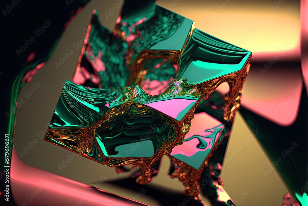 Abstract background with free 3D golden shapes, flowing and melting in ...
