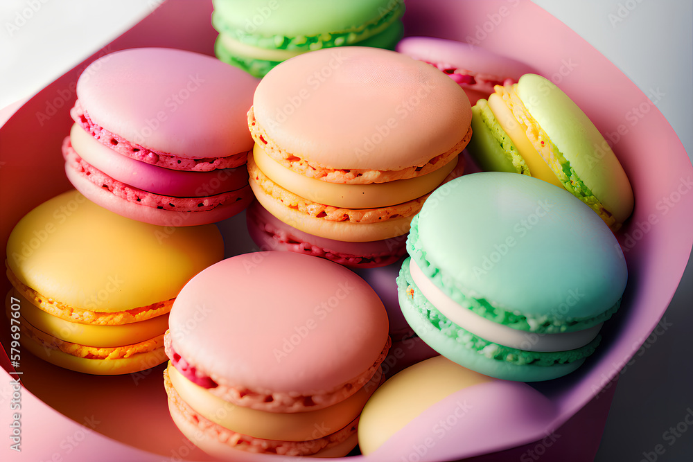Colorful macaroons on a plate. Generative AI. Colorful macaroons on a plate. Generative AI.