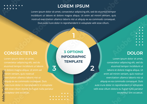 Infographic template with three steps or options, circle diagram