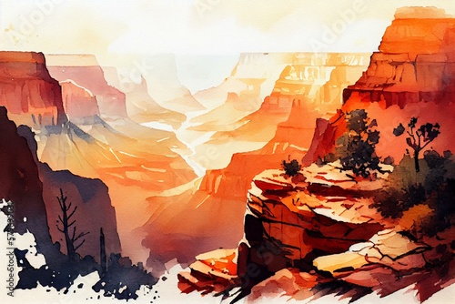 Grand canyons, watercolour style. Generative AI photo