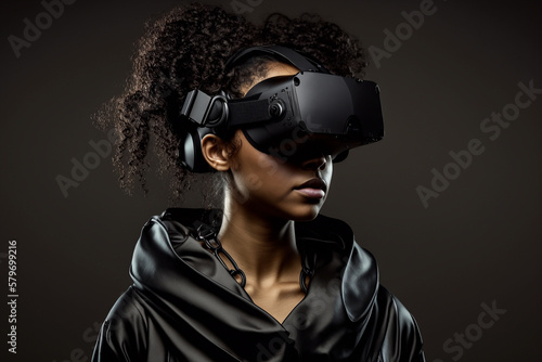 Illustration of a young woman wearing a VR headset - Ai generative © Giordano Aita