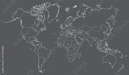 vector illustration of white colored world map with political borders