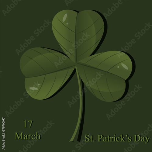 Saint patrick's day card with clover and inscription in cut out paper style.