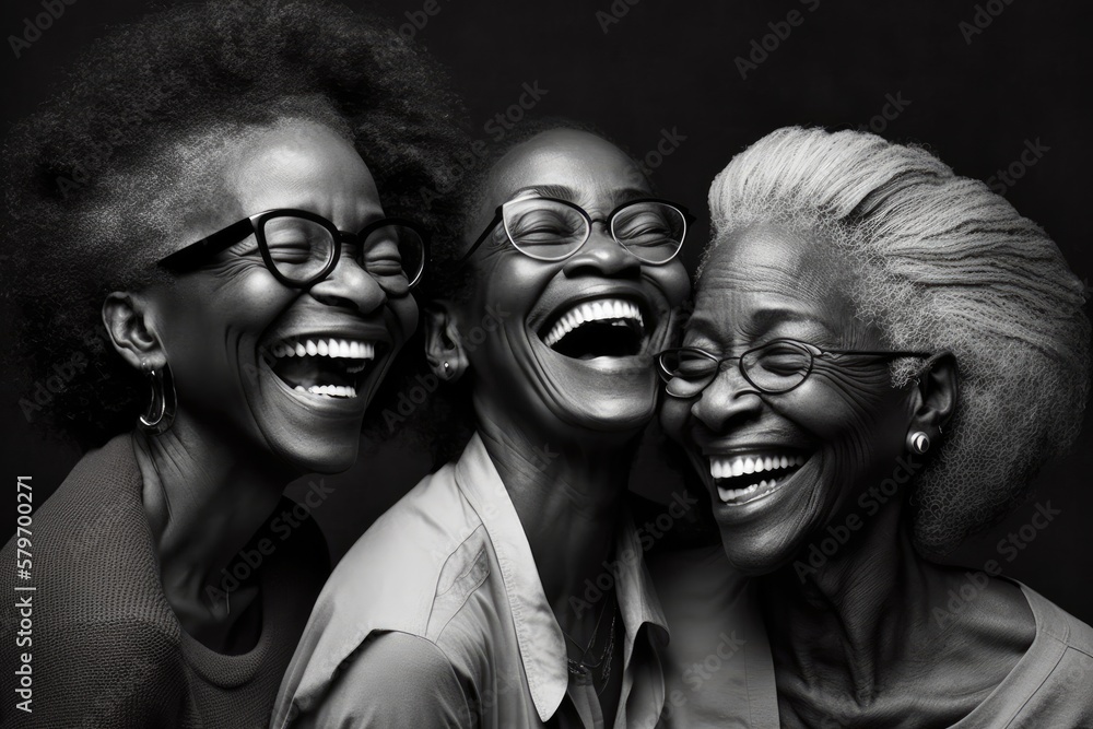 Group of three Black women laughing out loud. This is a Royalty-free fictitious generative AI artwork that doesn't exist in real life.
Group of three Black women laughing out loud. This is a Royalty-free fictitious generative AI artwork that doesn't exist in real life.