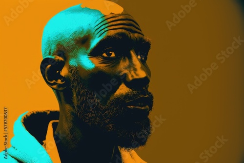 artistic portrait of a black man. This is a Royalty-free fictitious generative AI artwork that doesn't exist in real life. 