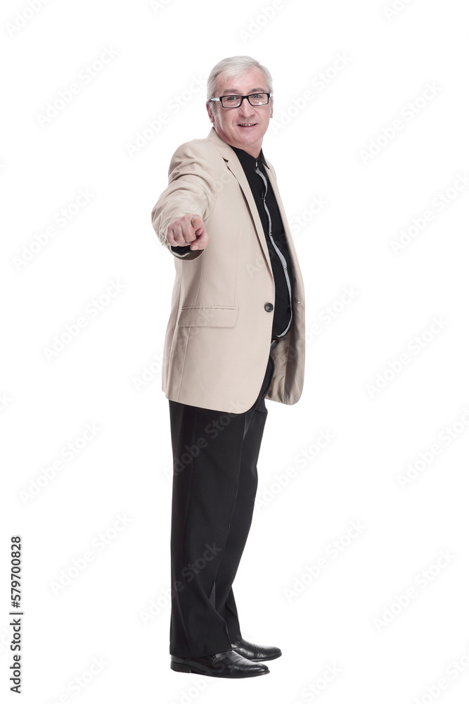 in full growth. intelligent mature man in a white jacket . in full growth. intelligent mature man in a white jacket .