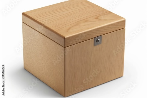 Wooden box isolated on white background. This is a Royalty-free fictitious generative AI artwork that doesn't exist in real life. © Ecleposs