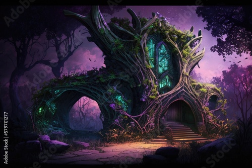 haunted fantasy house in the woods generative ai illustration 