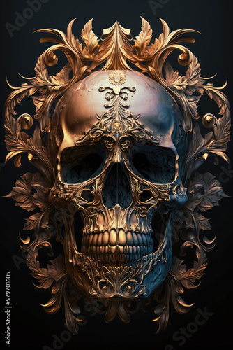 Gothic Skull with a Touch of Gold - Dark and Glamorous Artwork   Skull PNG   AI Generated 