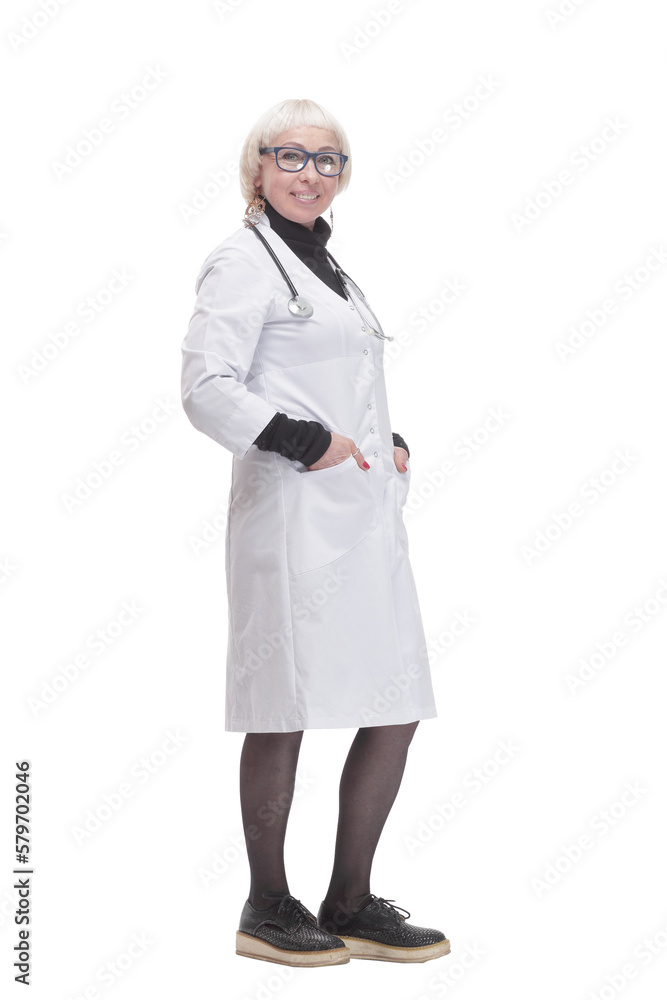 friendly woman doctor. isolated on a white background. friendly woman doctor. isolated on a white background.