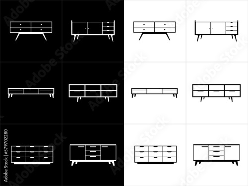 Furniture line icons set. Furniture, bedside table, chest of drawers. Vector illustration