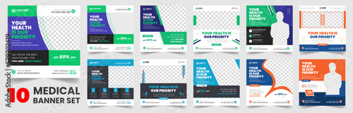 set of 10 big mega collection bundle Medical healthcare Social Media Post banner Template, Medical Healthcare Social Media Banner Template set, doctor medical healthcare social media post bundle.