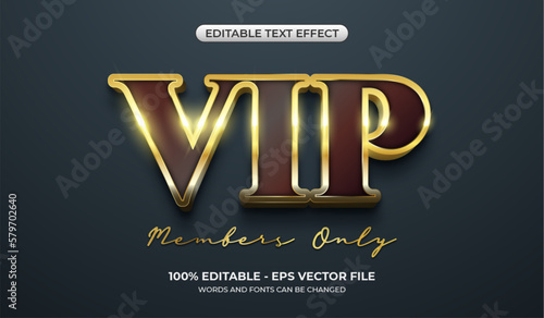 Bold VIP text effect with editable realistic shiny gold border. 3d text effect