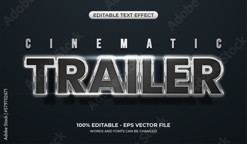3d Black cinematic trailer text effect. Editable bold and realistic glossy silver text effect