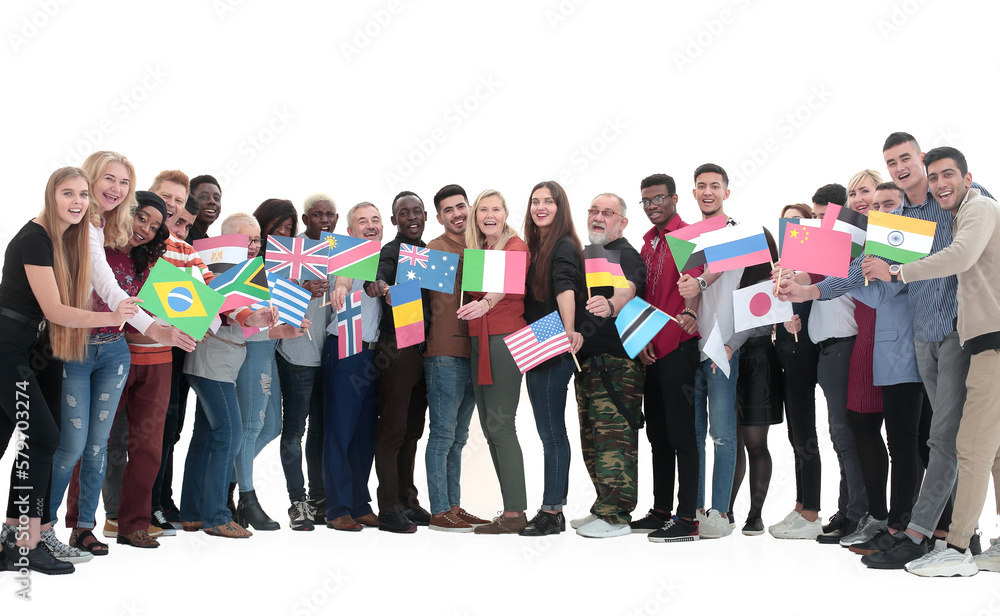 in full growth. people from different countries of the world standing together.