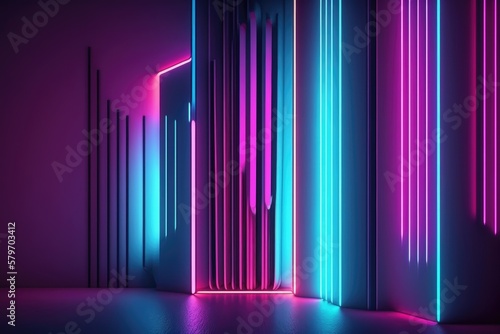 abstract minimal background, vertical pink blue neon lines, glowing in the ultraviolet spectrum. Cyberspace. Laser show. Futuristic generative ai wallpaper.