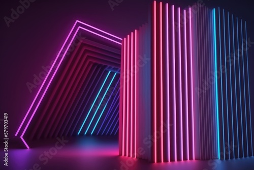 abstract minimal background, vertical pink blue neon lines, glowing in the ultraviolet spectrum. Cyberspace. Laser show. Futuristic generative ai wallpaper.