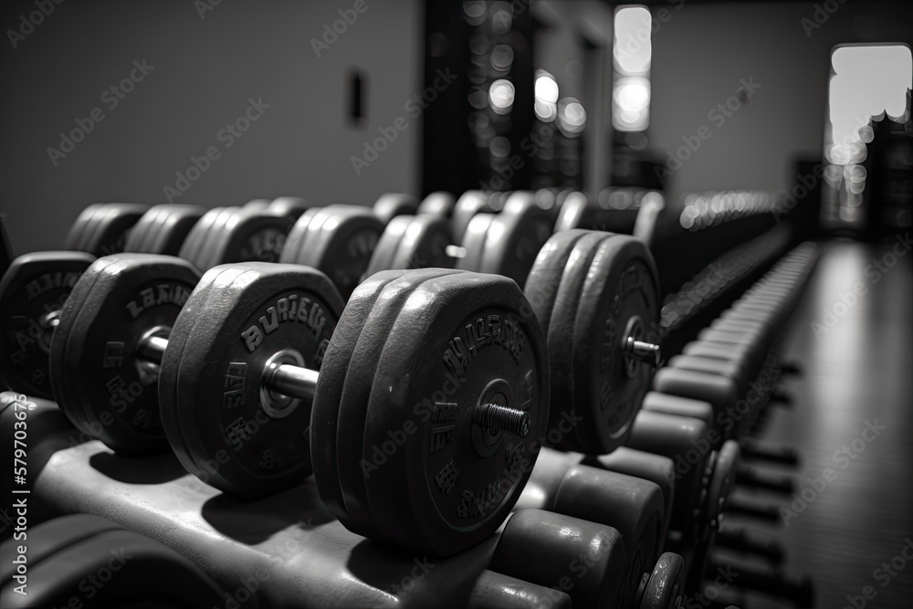 Dumbbells on the floor of a gym. Ai generative Dumbbells on the floor of a gym. Ai generative