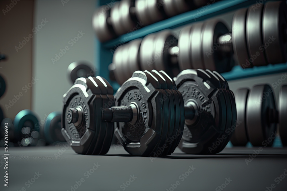 Dumbbells on the floor of a gym. Ai generative Dumbbells on the floor of a gym. Ai generative