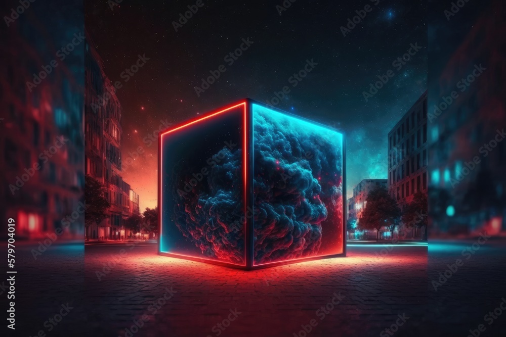 abstract colorful neon cube background illuminated with glowing colored light generative ai light lines artwork