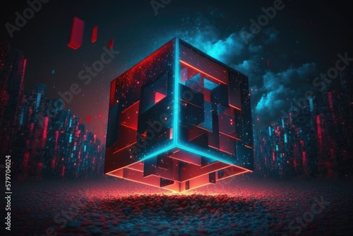 abstract colorful neon cube background illuminated with glowing colored light generative ai light lines artwork