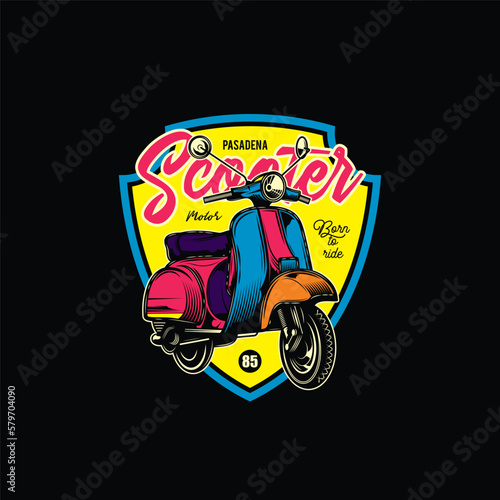 Original vector illustration in vintage style. Classic scooter. T-shirt design  design element. 