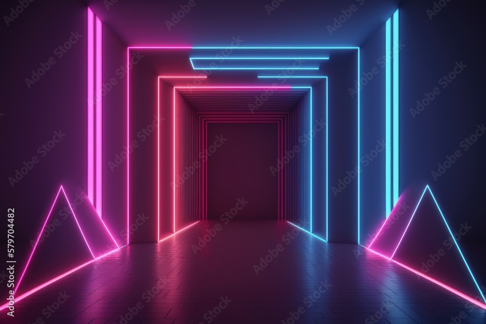 Fototapeta premium abstract tunnel colorful neon background illuminated with glowing colored light generative ai light lines artwork 
