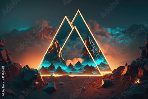 pyramid abstract colorful neon background illuminated with glowing colored light generative ai light lines artwork 