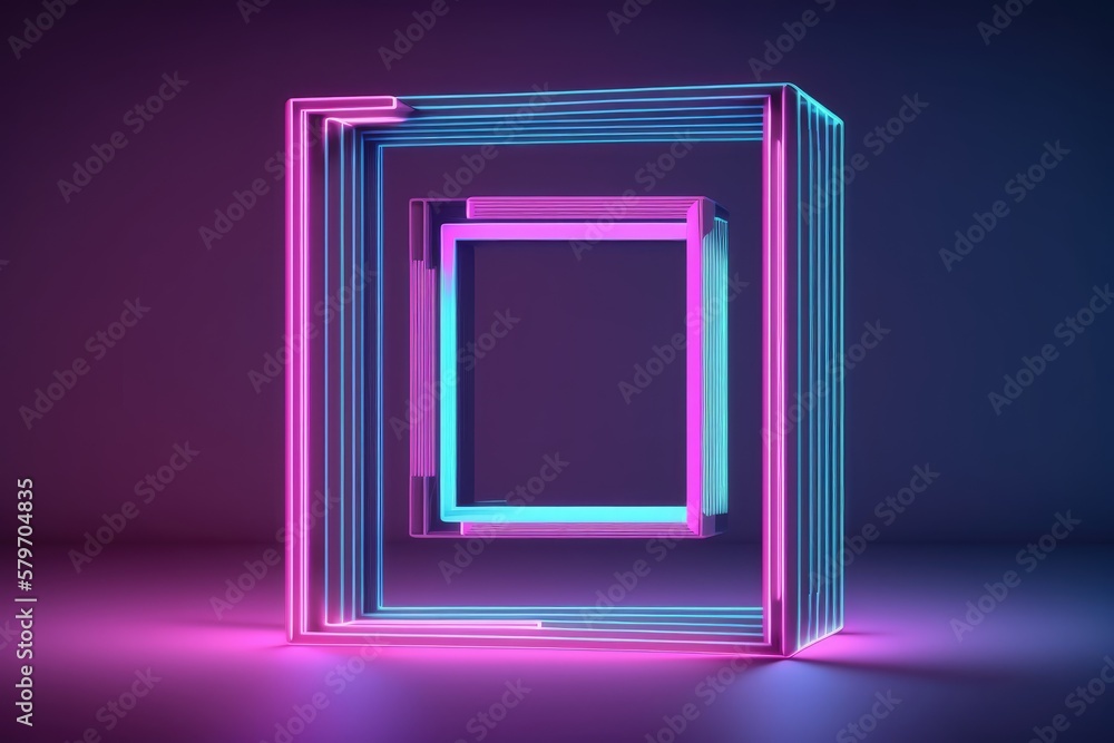 Abstract glowing glass square neon geometric lights generative ai glowing in the dark, red blue gradient Abstract glowing glass square neon geometric lights generative ai glowing in the dark, red blue gradient