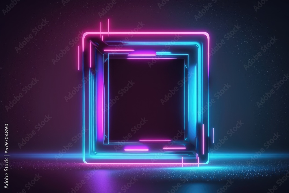 Abstract glowing glass square neon geometric lights generative ai glowing in the dark, red blue gradient Abstract glowing glass square neon geometric lights generative ai glowing in the dark, red blue gradient