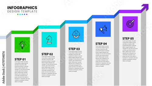 Infographic template. Growing arrow with 5 steps and text