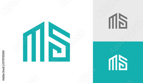 Letter MS initial monogram with house shape logo design vector