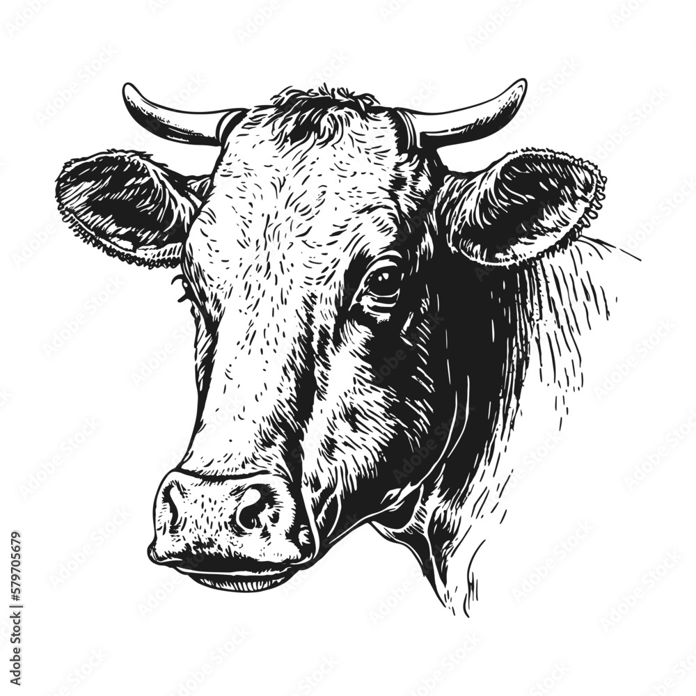 Cows head hand drawn sketch style. Vintage vector engraving ...