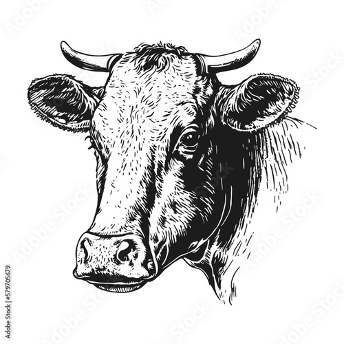 Cows head hand drawn sketch style. Vintage vector engraving illustration.
