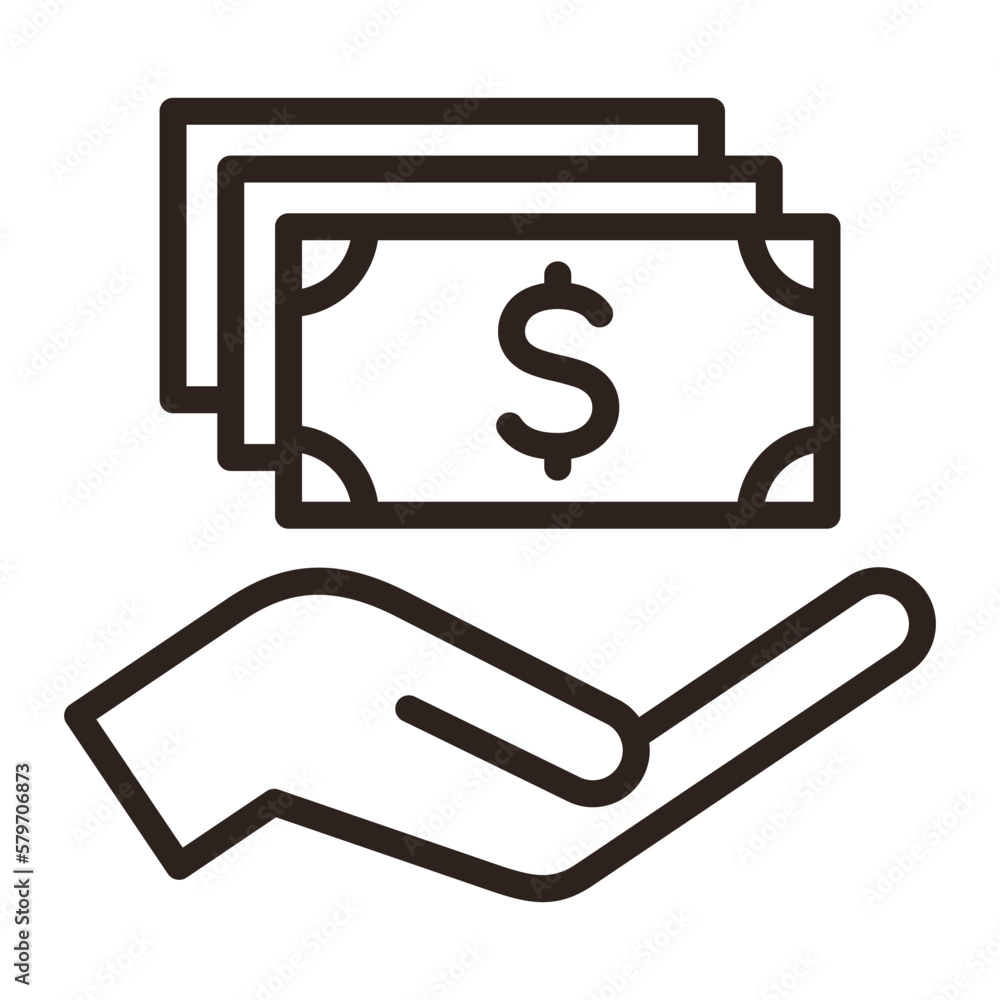 Hand holding dollar banknotes, save money icon, salary money, invest finance symbol Hand holding dollar banknotes, save money icon, salary money, invest finance symbol