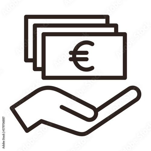 Hand holding euro banknotes, save money icon, salary money, invest finance symbol