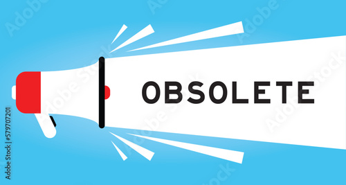 Color megaphone icon with word obsolete in white banner on blue background