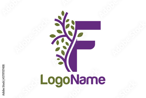 Letter F alphabet and growing leaves concept. Very suitable for symbol, logo, company name, brand name, personal name, icon, identity, business, marketing and many more.