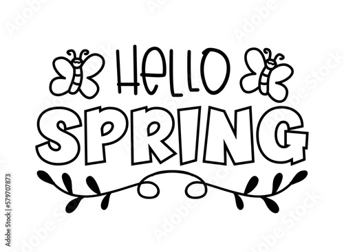 Hello Spring - hand drawn greeting with butterfly. Good for greeting card  poster  banner  and other decoration.